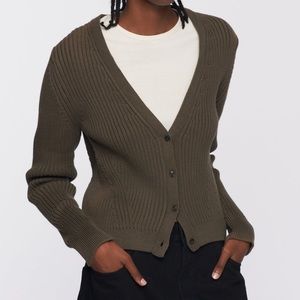 KOTN woman’s dark olive green shrunken ribbed slim fit Cardigan